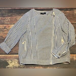 JOH Blue and White Striped Top with Asymmetrical Zipper Size Large